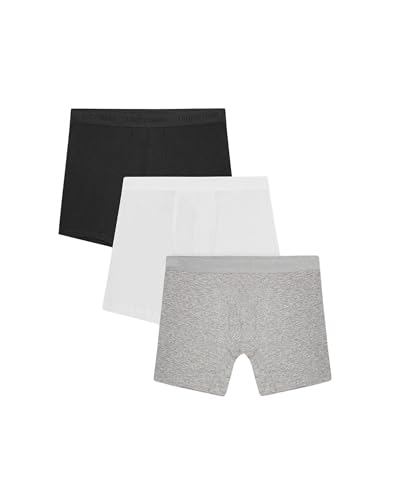Organic Basics Mens Core 6' Organic Cotton Boxer Brief Underwear 3-Pack, Black/White/Grey Melange...