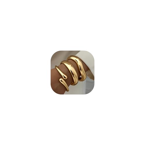 Chunky Gold Bangle Bracelets for Women, 14k Dainty Gold Cuff Stackable Bracelet Set, Trendy Bracelet Stack Fashion Jewelry Gifts