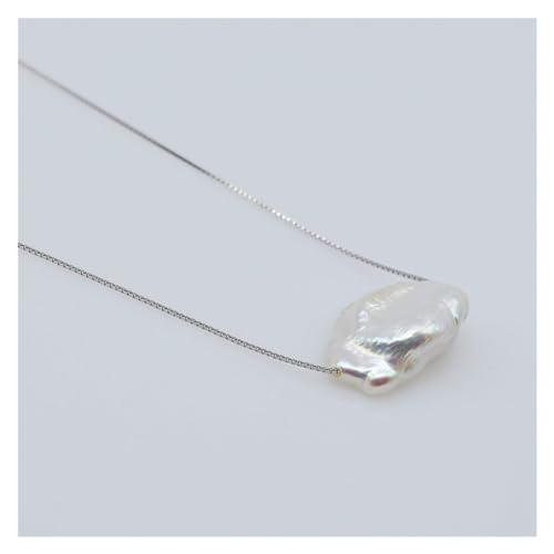 Womens Necklace White Natural Freshwater Pearl Pendant Coin Shape Flat Baroque Choker Necklace (Color : 45cm)4