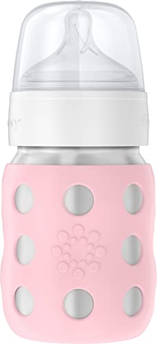 Image of Lifefactory 8-Ounce Stainless-Steel Vacuum-Insulated Wide-Neck Baby Bottle with Stage 2 Nipple, Desert Rose (LS2211WDR4)