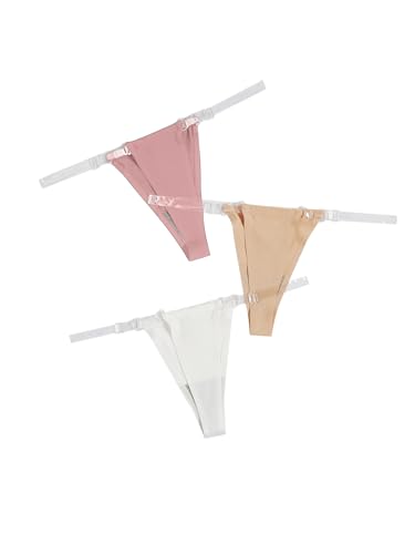 Image of GORGLITTER Women's G String Thongs Sexy 3 Pack No Show Invisible Clear Strap Underwear Low Rise Panties