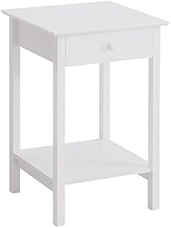 HOMCOM Wooden Bedside Table Cabinet W/Drawer Shelf Storage End Side White Multipurpose Bedroom Night Stand