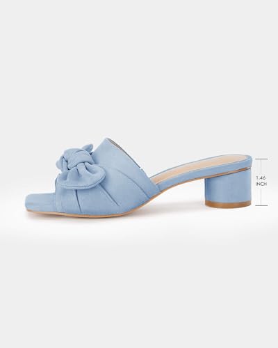 Image of Coutgo Womens Bow Slides Sandals Wide Width Slip On Chunky Low Heels Square Open toe Elagant Summer Shoes