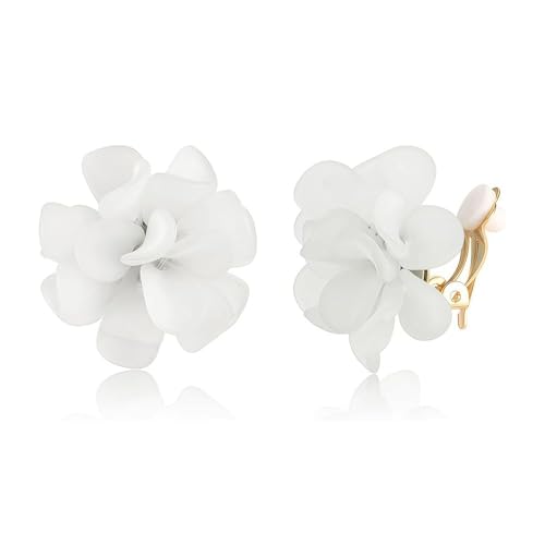 XFSRG Pendientes flor mujer diseño pétalos tridimensionales grandes fiesta pendientes llamativos moda accesorios joyería elegante para eventos especiales (Blanco)