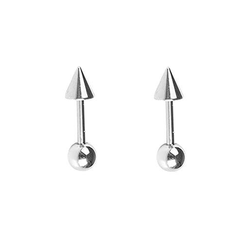 Minimalist Spike Stud Earrings for Women Men Stainless Steel Cool Tiny Cartilage Helix Tragus 16g Screw Back Piercing Studs Hypoallergenic Sensitive Ears Birthday Jewelry Gifts Bff (Silver)
