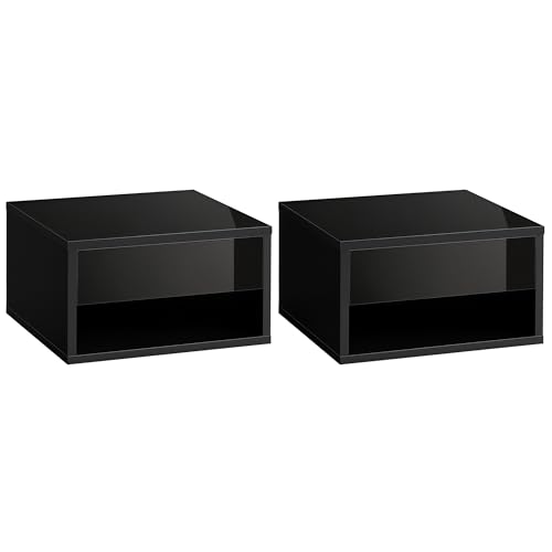 HOMCOM Set of Two Floating Bedside Tables - High Gloss Black