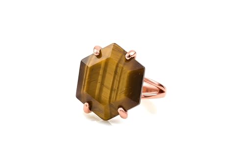 Anneau oeil de tigre et cristal de guérison hexagonal pour femme