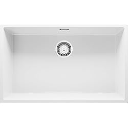 Fregadero Frente Visto Blanco Fregadero bajo Encimera 76 x 47 cm, Fregadero Granito Un Seno + Sifón Clásico, Fregadero Cocina London 80 de Primagran, Blanco