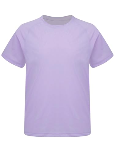 Fldy Kinder Mädchen Sport Tshirt Kurzarm Schnelltrocknendes Laufen Workout Yoga Top Atmungsaktiv Regular Fit Hellviolett_A 158-164