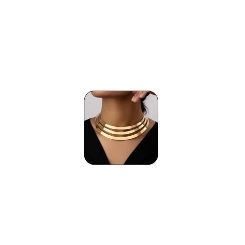 Chunky Gold Necklace Gold Statement Necklace for Women Dainty Gold Choker Necklace Gold Chunky Necklace Gold Chain Charm Necklace Exaggerated Ethnic Big Statement Necklace Gold African Tribe Wide Metal Choker Jewelry