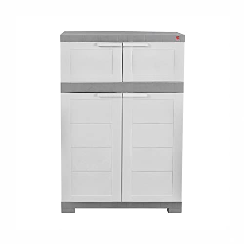 Image of CELLO Novelty Dual Plastic Shoe Rack with Dustproof Doors| 3 Year Warranty | Chappal /Slipper /Footwear Stand for Home, Living Room, Office, Outdoor| White & Grey Colour
