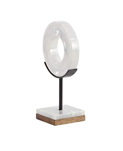 Cosmoliving By Cosmopolitan Marble Geometric Circle Sculpture With Marble Stand, 6" X 4" X 11", White #TOP4