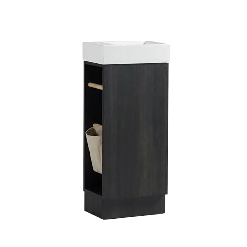 JINDOLI 16' Small Bathroom Vanity with Sink - Black:Small Space Fit,2 Toilet Paper Holders & Storage Pocket,Adjustable Shelve,Soft Closing Door & Quiet Hinges,Floor-Standing Extra Storage