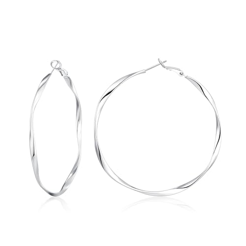 BMMYE Pendientes De Aro Grandes De Plata De Ley Para Mujer Grandes Aros De Plata Ligeros e Hipoalergénicos Disponibles En 30MM 40MM 50MM 60MM