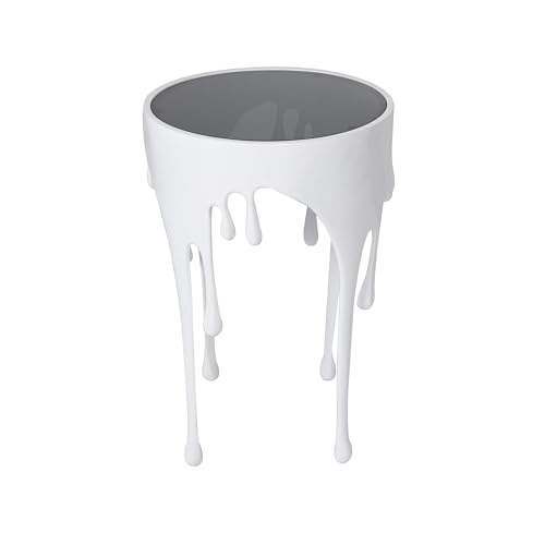 Image of Deco 79 Aluminum Metal Abstract Side Table 16 inch x 16 inch x 25 inch, White | Accent table, drip end table with melting designed legs and black glass top, unique end table, living room decor