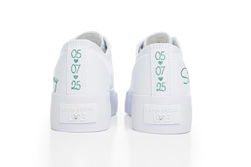 Personalized Monogrammed Sneakers for Brides, Customized Bridal Trainers, Wedding Day Footwear, Monogrammed Wedding Shoes, White3
