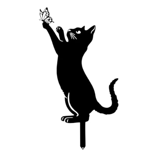 De Chat Noir - Statue de Chat en Métal Mignon pour Jardin, Artisanat Raffiné pour Pelouse de Cour, Décoration de Patio