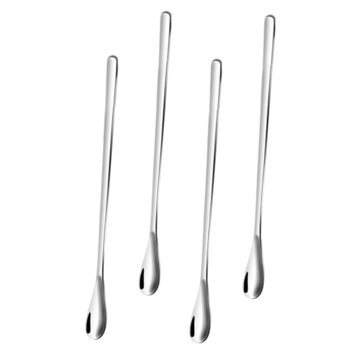VINTORKY 1 Set 4 Pcs Stainless Steel Spoon Drink Stirrer Stirring Spoon Cocktail Stirrers for Drink Cocktail Mixing Spoon Cocktail Spoons Long Handle Mixing Spoons Bartender Spoon Silver