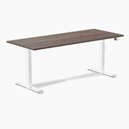 Image of Desky Electric Standing Desk, 70.9 inch Laminate Height Adjustable Sit Stand Desk, Dual Motor, 4 Memory Presets, Ergonomic Computer Workstation for Home Office - Jarrah Legno Top and White Frame