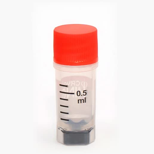 0.5 ml 25 Pcs PP Sample Vials with Red Caps, Tubes with Bottom Barcode, Plastic Vials Suitable for Freezing Laboratory Samples from -196°C to 121°C