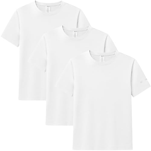 Image of 3 Pack Kids' Athletic T-Shirts, Cotton Blend Moisture-Wicking Sports Tees White/White/White3P01-L