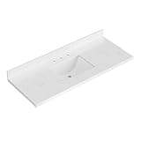 ARIEL 54 inch bathroom vanity top with sink, 1.5 Inch Thick Miter Edge Carrara White Quartz top, Rectangle Single Porcelain Sink, Includes Backsplash