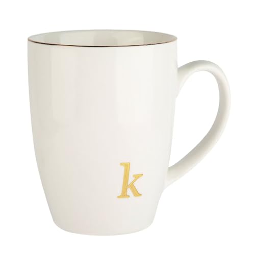 HOME SMILE Initial Coffee Cups for Women Friends Mom Daughter,Monogram Ceramic Mugs with Personalized k,Elegant Alphabet Tea Mugs,Cups for Office and Home,12 oz