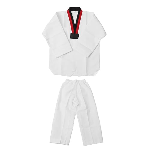 Fafeims Karate-Uniform, Weiße Taekwondo-Uniform für Karate-Anzug aus Baumwolle mit Schwarz-rotem Kragen für Training und Wettkampf, Anfänger und Profis