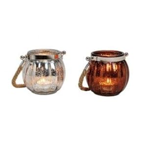 Glazen windlicht met touwhengsel