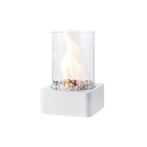 Hoguera portátil con paneles de vidrio, mini hoguera blanca para decoración de mesa para uso en interiores y exteriores