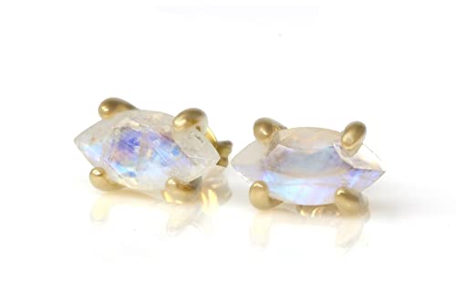 Boucles d'oreilles pierre de lune en or et gemmes arc-en-ciel délicates