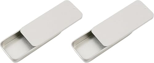 Image of Mini Rectangular Tin Containers with Slide Top - Portable Metal Storage Boxes for Crafts, DIY Lip Balms, Solid Perfumes - Empty Tinplate Push Cases, 80x34x10mm, White