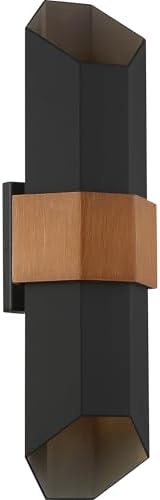 Quoizel Chasm Modern Outdoor Wall Lantern, 21 Inch Geometric Coastal Armour Matte Black Wall Sconce, Painted Wood Band Accent, 22W Integrated LED, Outside Lights for Patio, Porch, Front Door or Yard