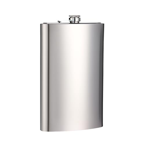 Chengu 64 oz Classic Style Stainless Steel Liquor Whiskey Hip Flask Silver Gifts for Men with Brown Protective Leather Case
