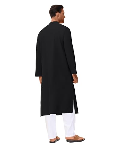 LVCBL Kaftan for Men Long Sleeve Caftan Thobe Side Split Muslim Robe Button Down Long Gown Tunic Shirts3