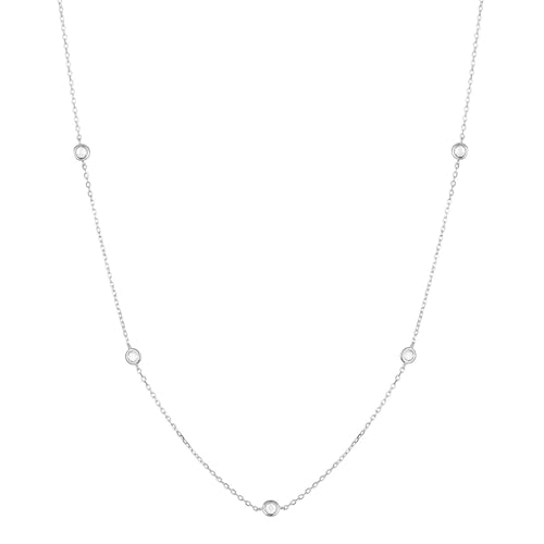 KISPER 925 Sterling Silver Station Necklace for Women CZ Cubic Zirconia Diamond by The Yard Bezel Set Chain 14K Gold Plated Layering Jewelry 15