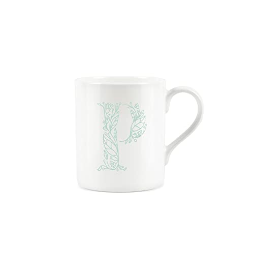 Purely Home Floral Green Letter P Mug - Fine Bone China Small Coffee Tea Mug Present Personalised Initial Gift - Image 2