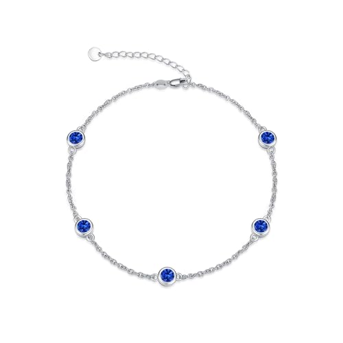 Image of Dorunmo Heart Birthstone Bracelets 925 Sterling Silver Round Birthstone Anklet for Women Birthday Jewelry Gifts for Girlfriend Wife Mother Her