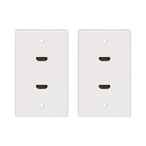 Buyer's Point 2 Port HDMI Wall Plate [UL Listed] Insert Built-in Hi-Speed HDMI Cable with Ethernet- Decora Style Jack/Plug for Outlet Port (White 2 Port) (2 Pack) 