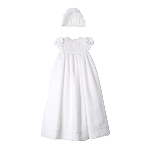 Pippa & Julie Baby Girls' Christening Gown Set, 2-Piece Outfit, Includes Short Sleeve Dress & Bonnet, Bambina White, 0-3 Months #TOP3