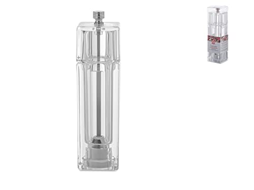 Ho-Me In Rombo Home Molinillo acrílico con Mecanismo de cerámica con Pimienta decoración de Mesa, Inoxidable, Transparente/Acero, 16 cm Cover