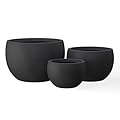 Kante 19.9",15.7",11.8" Dia Round Concrete Planter Set of 3, Outdoor/Indoor Large Bowl Plant Pots with Drainage Hole and Rubber Plug for Garden Patio Balcony Home, Black