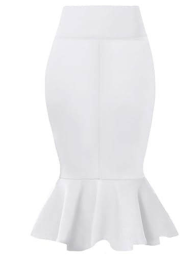 Image of HyBrid & Company Womens Premium Nylon Ponte Stretch Office Fishtail Pencil Skirt High Waist Made in The USA Below Knee