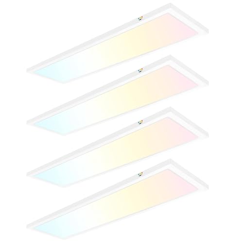 hykolity 1x4 FT LED Flat Panel Selectable CCT Flush Mount Light,4800lm,48W Dimmable Ultra Slim Ceiling Light, 3000K/4000K/5000K Built-in Driver Surface Mount Lights for Kitchen Garage,4 Pack