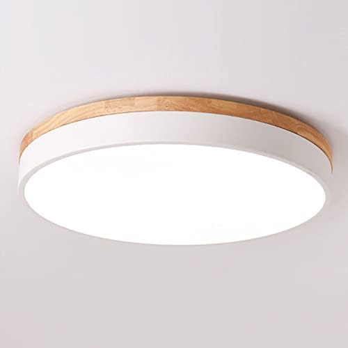 Yiisem Dimmable Wood LED Flush Mount Ceiling Light, White, 11.8 in
