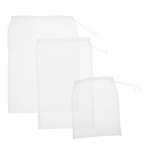 OKUMEYR Juego de 3 Bolsas Coladoras de Cocina Bolsa para Leche de Frutos Secos Colador de Agua para Frutas Y Verduras Malla Fina Reutilizable de Nailon Fácil de Limpiar Filtro con Cordón