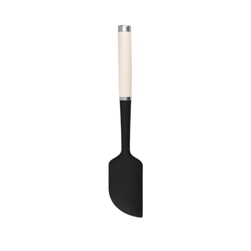 KitchenAid - Spatule de Cuisine en Silicone et Inox, Tête Souple à Face Arrondie, Résistant à la Chaleur - Couleur Blanc Amande