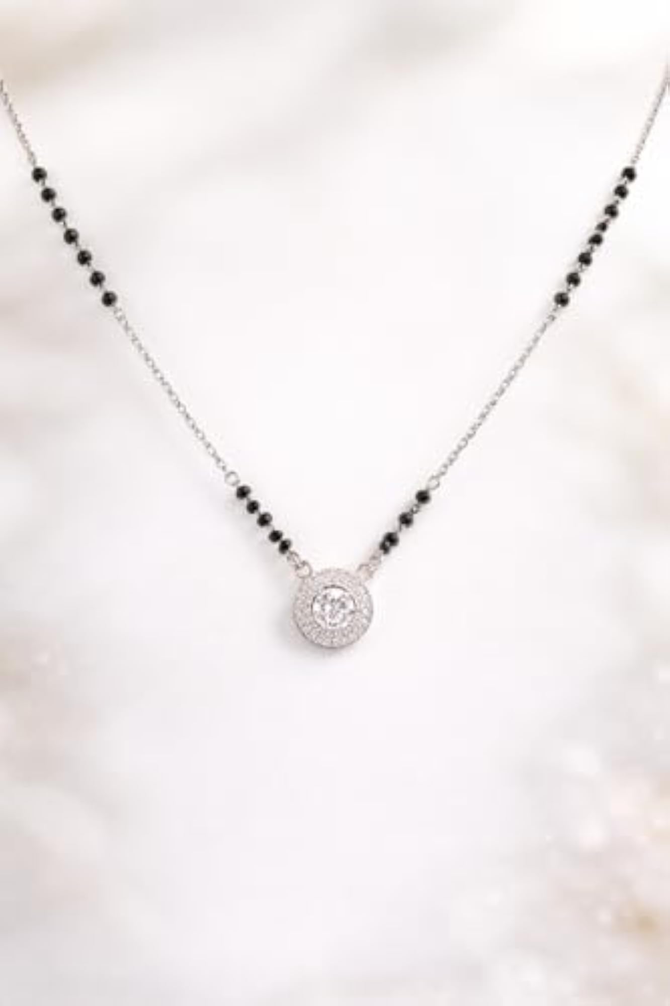 Women's Silver 925 Solitaire Mangalsutra with Black Beads