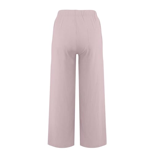 Casual Pants for Women Summer Solid Color Drawstring Elastic Waist Straight Leg Relaxed Comfy Long Trouser4
