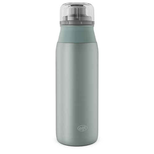 alfi ELEMET BOTTLE Botella de 600 ml, color verde mate, ligera, de acero inoxidable, totalmente hermética, con tapón de rosca, para ácido carbónico, pequeño, apto para lavavajillas, libre de BPA